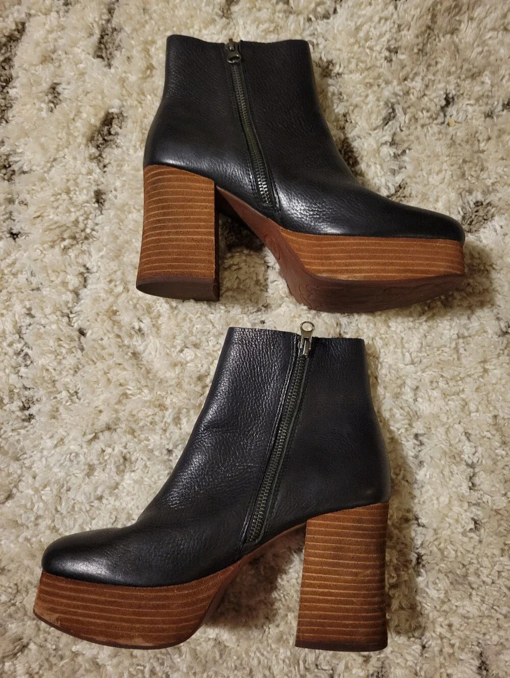 Korke -Ease Baylie Black Leather Platform Ankle Boots Size 7.5